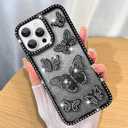 ZIYE Case Designed for iPhone 16 Pro Glitter Cases Luxury Plating Diamond Shiny Butterfly Clear Case with Raised Edge Camera Shockproof Cover for Women Girls-Black