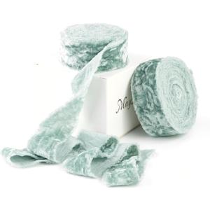 MAYREEL 1 Inch Slate Blue Crushed Velvet Ribbon Frayed Edge Hand Torn Fringe for Bridal Bouquets Invitations Vow Books Gift Baskets Hair Bows 6 Yards