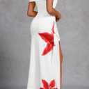 MEROKEETY Women's Floral Off Shoulder Maxi Dresses 2026 Summer High Split Cocktail Wedding Guest Dress (White, L)