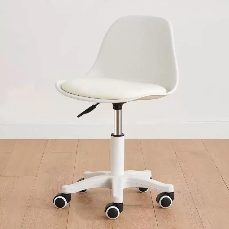 Small Cute Swivel Armless Chair, Padded Cushion, Height Adjustable for Home Office Study Vanity (White)