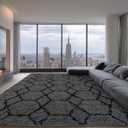 Large Rugs for Living Room, 8x10 Fluffy Grey and Black Bedroom Area Rug, Shag Geometric Soft Fuzzy Carpets Big Kids Room Rug, Non-Slip Plush Modern Rug for Office Home Decor Aesthetic