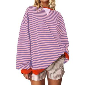 Darong Women Oversized Striped Color Block Long Sleeve Crew Neck Sweatshirt Casual Cotton Pullover Sweatshirts Fall Cloth (Small)