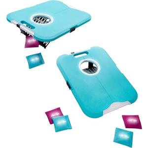 EastPoint Light-Up Cornhole Board Set - Turquoise/White 23.5x18in - Foldable for Camping Accessories & Beach Fun - Built-in LEDs for Backyard & Lawn Games - Effortless Bean Bag Toss & Yard Games