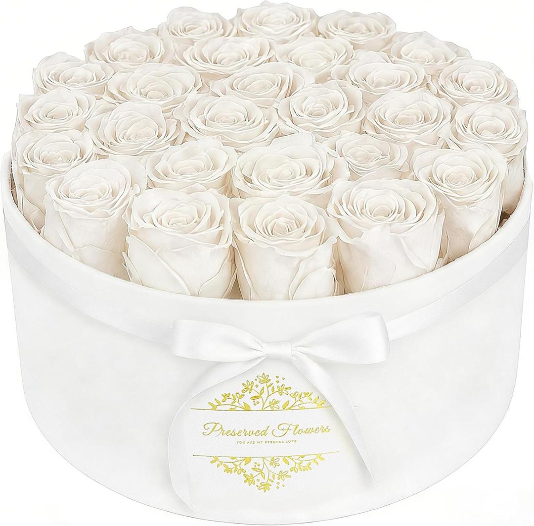 17 Forever Flowers in a Luxury Suede Box, Preserved Roses Birthday Gifts for Women, Romantic Anniversary Valentines Day Gift for Her Girlfriend Wife, White