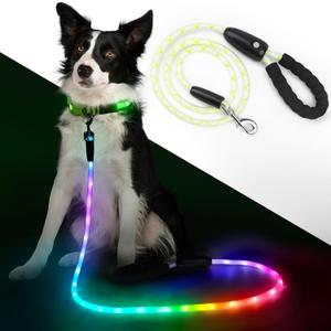 YFbrite 5FT Light up Dog Leash with 15 Flashing Modes - Super Bright LED Dog Leash for Small Medium Large Dogs - Type-c Rechargeable Dogs Leashes Light (Multi-Color, 5FT (150cm))