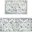 Ileading Large Kitchen Anti Fatigue Mat Set of 2 Non Skid Waterproof Kitchen Floor Mats Vintage Cushioned Comfort Standing Mat Boho Kitchen Rug Runner for Sink Laundry, 20"x71"+20"x32", Blue