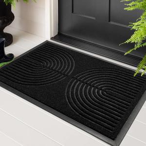 RORA Front Door Mat Outside Indoor Entrance, Heavy Duty Non Slip Welcome Doormat, Natural Rubber Floor Mat for Entryway, Patio, Garage, Porch, 29.5"x17", Black