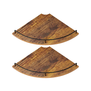 FNBAR Corner Floating Shelves, Rustic Brown Wood, Set of 2, Wall Mount Storage with Guardrail for Bathroom Kitchen Living Room