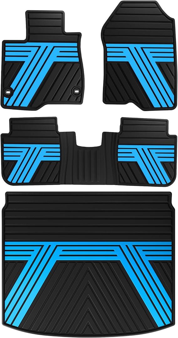 Rubber Floor Mats & Cargo Liner for Honda CR-V 2026-2023 (Include Hybrid) | All Weather Custom Fit Floor Liners with Cargo Mat (Upper Position) Full Set, Black & Blue