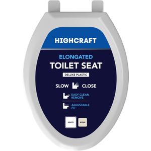 Highcraft W4TSPE Elongated Plastic Toilet Seat Slow Close ? Easy Remove, White