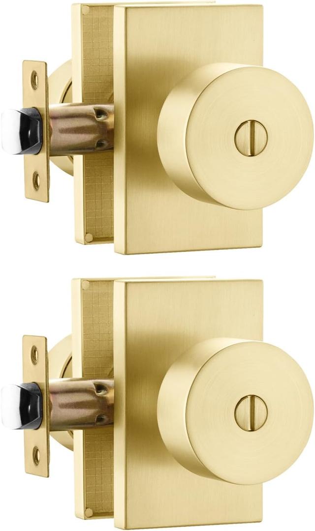 goldenwarm Gold Door Knobs Interior, Zinc Alloy Brushed Gold Interior Door Knobs Bedroom Bathroom, Heavy Duty Brushed Brass Door Lever, Modern Privacy Doorknobs Bulk (2 Pack)