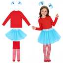 Cinpode 4 Pcs Tulle Tutu Costume Accessories Set T Shirt Striped Tights Tutu Skirt Ponytails Headband for Girl Kids Cosplay Party Blue (XL)