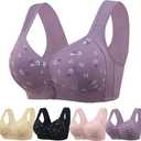 Daisy Bras for Older Women No Underwire Front Closure Comfort Senior Wireless Snap Closing Bra Purple 38D