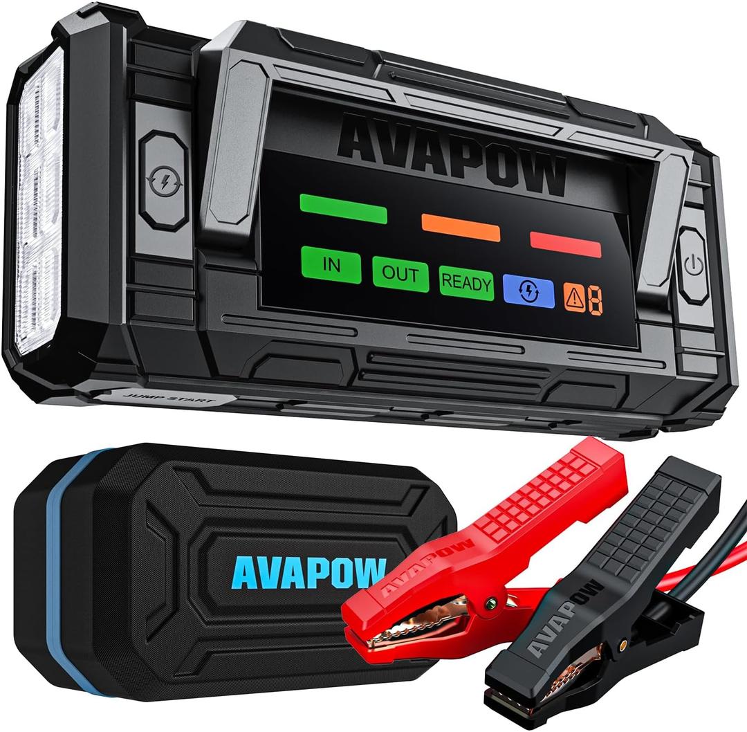 AVAPOW 8000A Battery Jumper Starter Portable with 4 HD Display PD 30W Dual-Way Fast Charging, 12V Car Starter Jump Box & Battery Booster for All Gas & Up to All Diesel Engines