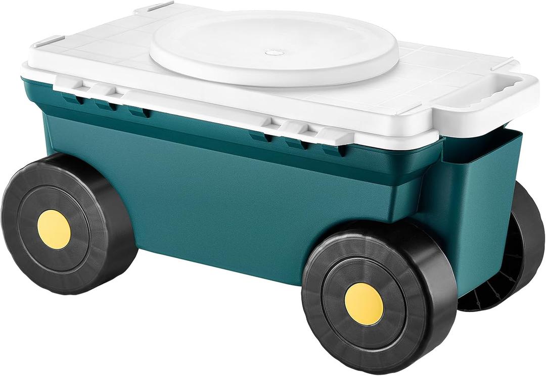 VEVOR Rolling Garden Cart with Seat, Metal Rolling Garden Work Seat with Wheels, Supports up to 400 LBS, Heavy Duty Gardening Cart Scooter, Outdoor Wagon & Stool on Wheels for Lawn, Patio, Backyard