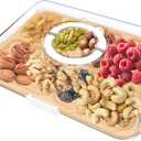 Charcuterie Board with Clear Lid and Handle,6 Compartments Bamboo Charcuterie Boxes for Picnics & Entertaining,Travel Portable Cheese Board Cutting Boards Perfect for Snacks& Fruit (White)