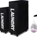 Caroeas Laundry Basket Slim Plus 27.5”,Black Laundry Basket with Wheels, Laundry Hamper with Removable Wash Bag Waterproof Clothes hamper Fabric baskets for laundry