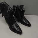 IDIFU Black Cowboy Boots for Women Cowgirl Western Mid Calf Embroidered Chunky Low Heel Pointed Toe Country Dress Cute Fashion Comfortable Boots Booties(Black Pu, 7.5)