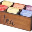 LBEMEY Tea Bag Organizer,Acacia Wood Tea Storage Containers with 6 Compartments, Sugar Packet Holder,Tea Bag Caddy Box for Cabinet Countertop Office (Brown-Labeled "Tea")