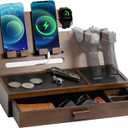 Phone Docking Station as Gifts for Men, Wood Pistol Rack As Nightstand Organizer for Gun Safe, Phone Charging Station as Gifts for Him Boyfriend Father in Anniversary Birthday Christmas (Walnut)