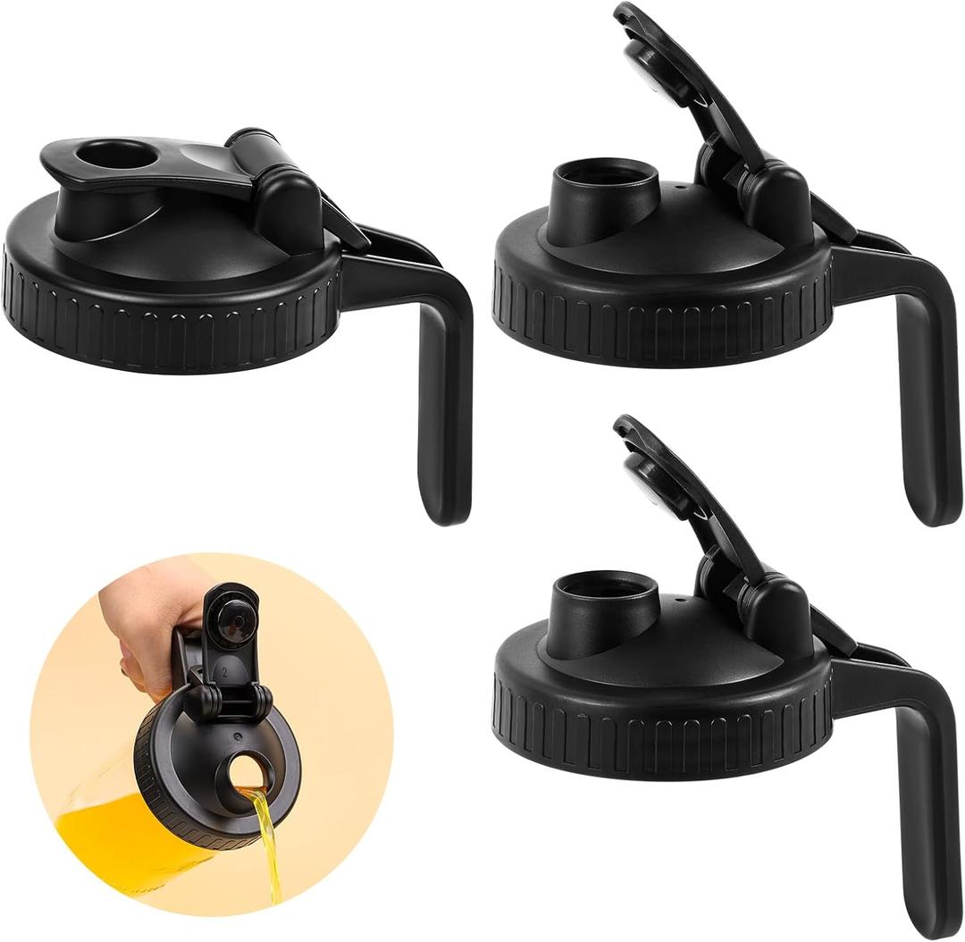 3 Pack Wide Mouth Mason Jar Lids, Mason Jar Pour Spout Lid with Silicone Seal Gasket Pour Spout, Leak Proof Mason Jar Pitcher Lid, Easy Pour Spout and Flip Cap