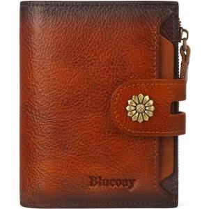 Wallet Women,RFID Blocking Leather Womens Wallet Bifold Compact Card Holder Small Wallet for Women with Removable ID Window Brown