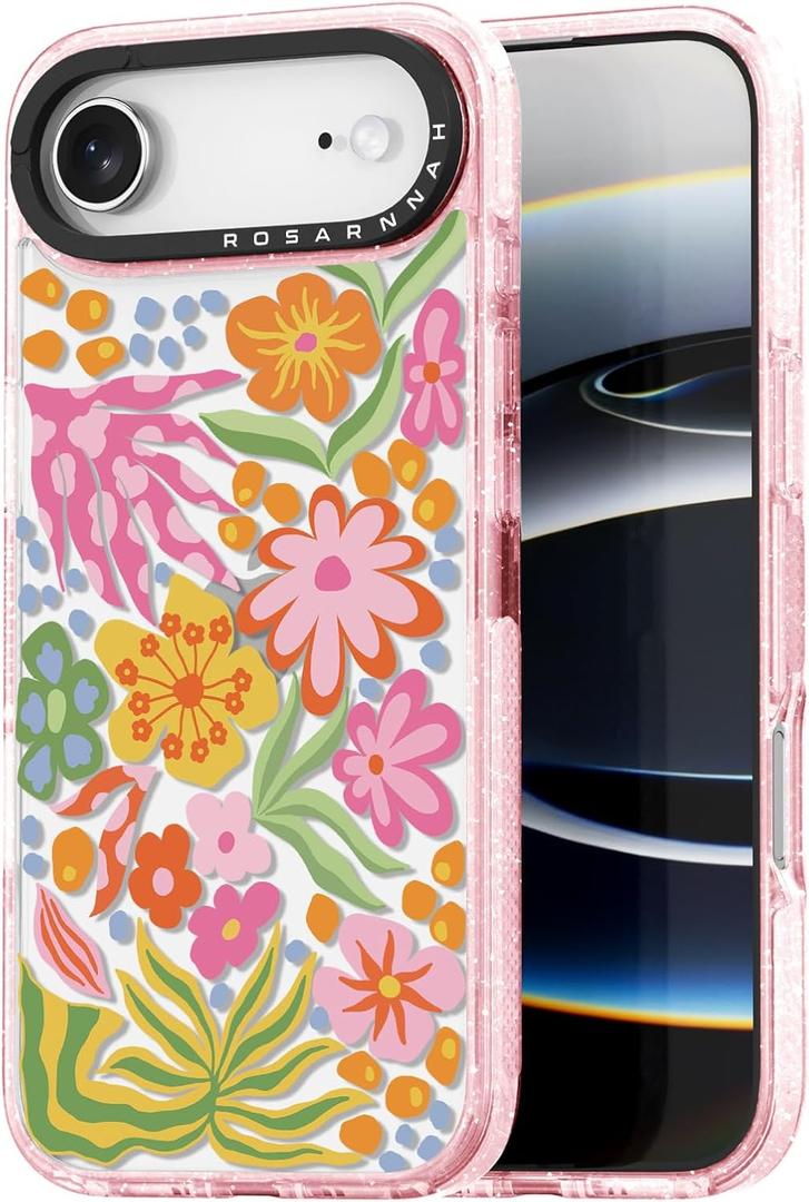 for iPhone Air Case Cute - Durable Shockproof 6.6 ft Drop Impact Phone Case - Funny Passion Flower Design (6.5") Glitter Pink