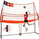 2-in-1 Volleyball Training Equipment, Adjustable Height Practice Net System with Ball Return, Portable Volleyball Net for Backyard Indoor Outdoor Hitting Serving Passing Drills, 6.5 to 8 FT