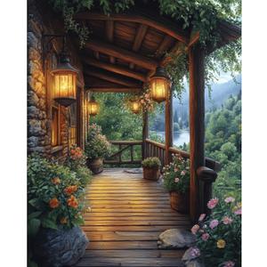 2 x obterie Landscape Paint by Numbers Kit for Adults Beginner Garden Oil Painting Kit Adult Paint by Number Kits on Canvas DIY Painting for Beginners Art by Numbers for Gifts Home Wall Decor 16x20 Inch (YF035)