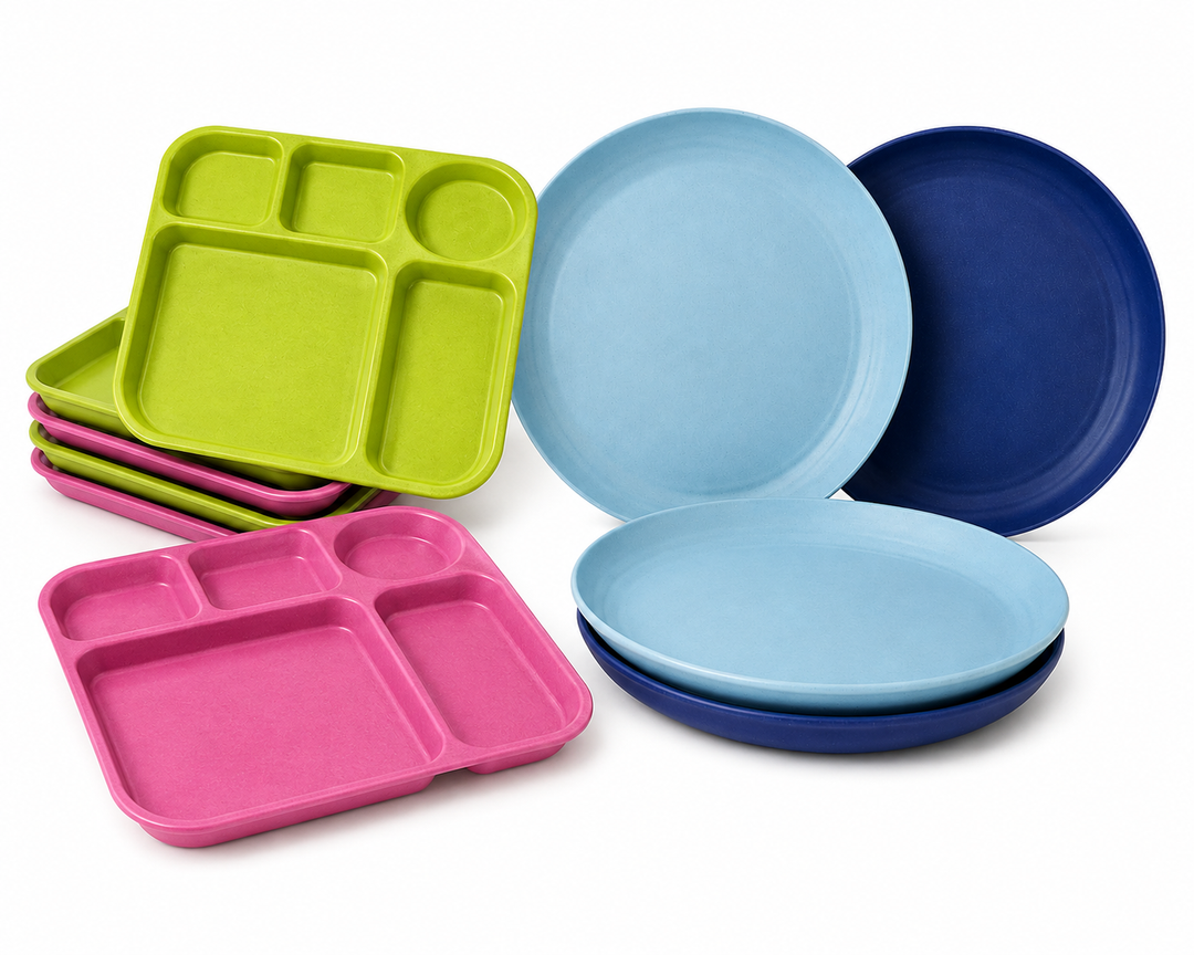 Wrova Wheat Straw Plates - 10 Inch Unbreakable Dinner Plates Set of 8 - Dishwasher & Microwave Safe Plastic Plates Reusable - Lightweight Plates for kitchen,camping (Colorful Series)