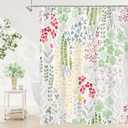 Litabel Cute Colorful Floral Shower Curtain, Boho Sage Flower Shower Curtains for Girls Bathroom Decor, Green Wildflower Trendy Botanical Waterproof Kids Shower Curtain Set with Hooks 72x72 Inch