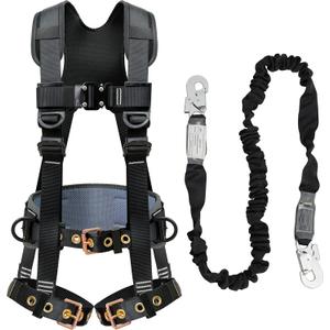 Fall Protection Safety Harnesses Full Body Roofing Construction Harness 5 Point Adjustment Harness Padded Black OSHA/ANSI COMPLIANT