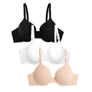 Fruit of the Loom Women's Smooth Cotton T-Shirt Bra-Ultra-Soft, Flexible, and Invisible Under Tees, Black Hue/Sand/White, 34D