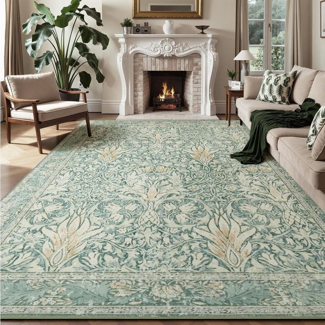 Vintage Floral 8x10Area Rug,Soft Non-Slip Machine Washable Rug for Living Room,Stain Resistant Carpets for Bedroom Dining Room Farmhouse Nursery Home Office