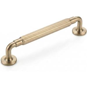 Goo-Ki Champagne Bronze Reeded Cabinet Pulls – 6 Pack 5 Inch Modern Textured Drawer Handles with Fluted Grip & Round Rosette Base, Industrial Luxury Matte Gold Hardware for Kitchen & Wardrobe