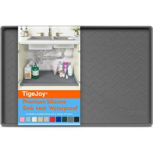 TigeJoy Under Sink Mat 37" x 19" - Silicone Sink in Kitchen and Bathroom Organizers and Storage, Waterproof Protector for Drawer Shelf and Cabinet Liner, Flexible Sink Drip Tray (Dark Gray)