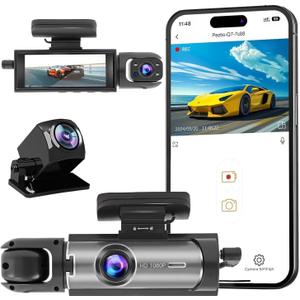 Dash Camera Front and Inside, 3.16inch Dash Cam 1080P, G Sensor HD Night Vision Loop Recording Wide Angle Car DVR (3 Channel)