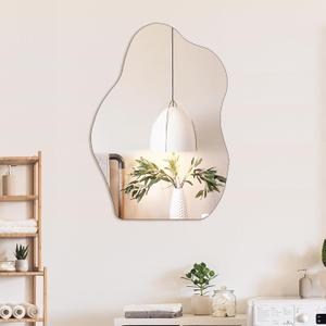 BOMINICA Irregular Wall Mirror Asymmetrical Mirror Frameless Mirror for Bathroom Living Room Entryway Bedroom, 20" x 28" (Black)