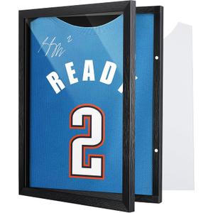 1 Pack T Shirt Display Frame, 18'' X 14'' Black Imitation Wood T Shirt Frame with 98% UV Protection Acrylic, 1" Depth of Usable Space Shadow Box, Display Case for Shirts, Jerseys, Memorabilia