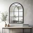 Arched Window Wall Mirror, 30"x20" Windowpane Mirror, Black