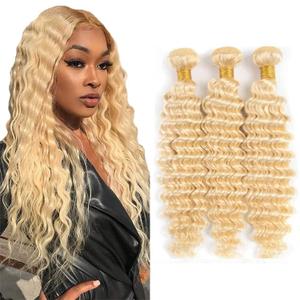 #613 Deep Wave Bundles Human Hair Blonde Deep Wave Bundles Unprocessed Brazilian Virgin Remy Hair Extensions Double Weft For Women 14 16 18 Inch