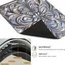 2D Flat Stove Top Cover Protector 28 x 20 Inch Silver Floral Scroll Medallion Design Electric Glass Cooktop Cover Reusable Kitchen Counter Mat Decorative Range Top