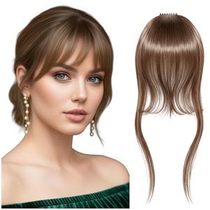MATICAN Clip-In Bangs for Women, Real Human Hair Wispy Fringe with Natural Flow, Effortless Clip-On Transformation for a Chic, Reusable Light Brown Look