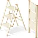 SOLADDER 3 Step Ladder, Anti-Slip and Lightweight Foldable Step Stool for Adults & Kids to Use in Kitchen, Closet and Library, 300lbs(Cream Chocalate)