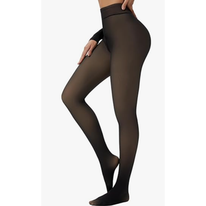 X-CHENG Fleece Lined Tights Sheer Women - Fake Translucent Warm Pantyhose Leggings Sheer Thick Tights for Winter, One Size