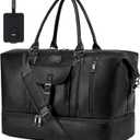 weiatas Faux Leather Travel Duffel Bag for Women Men, Large Weekender Overnight Bag with Shoes Compartment, Waterproof Carry On Bag Travel Tote Bag Gym Bag with Luggage Strap (Black)