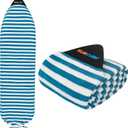 SUN CUBE Surfboard Sock Cover, Protective Surf Bag for Surfing Board, Light Stretchy Surfbag Sock Sleeve for Longboard, Hybrid, Shortboard (7'0'', Blue White)