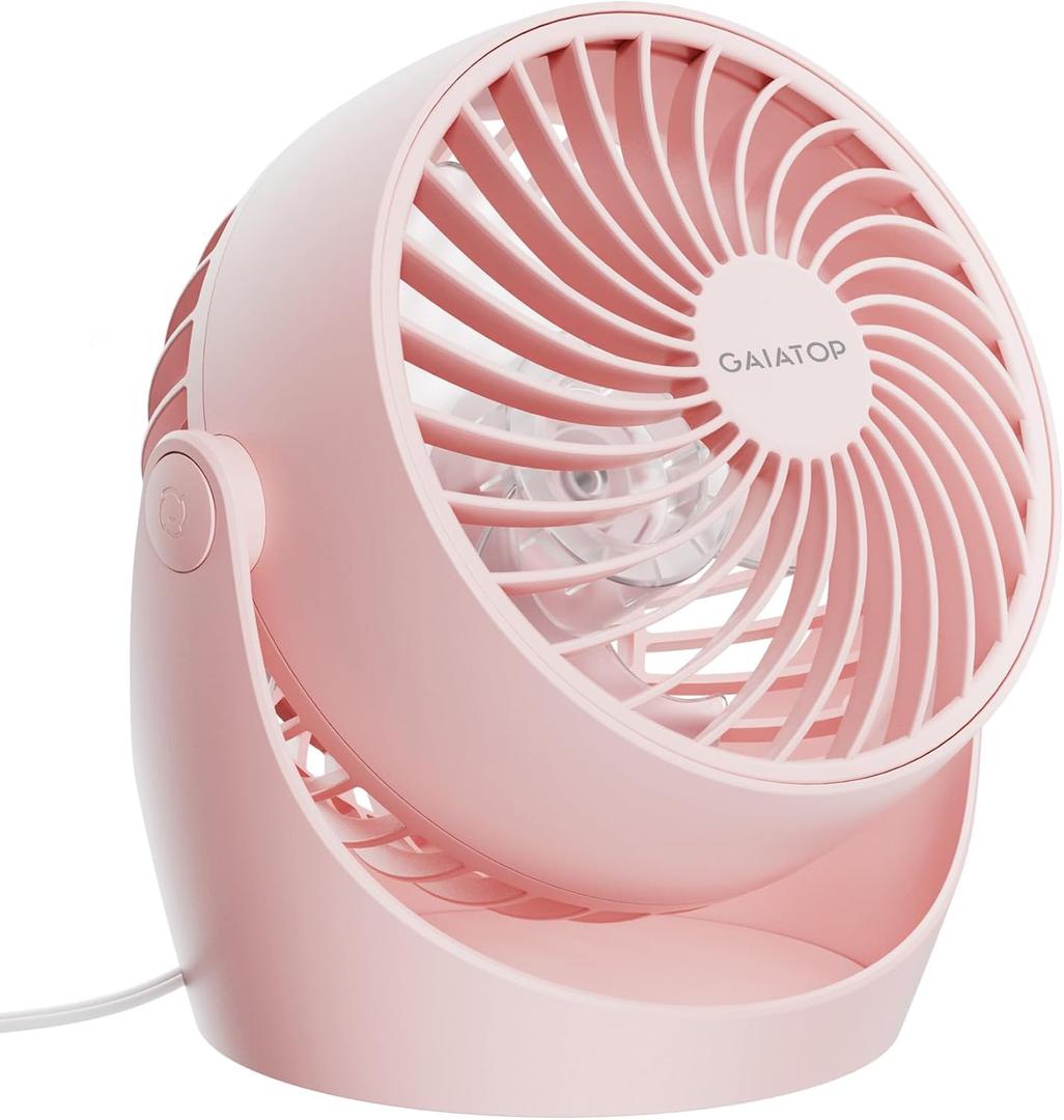 Gaiatop Desk Fan, 5-Inch Portable Electric Table Desktop Air Circulator Fans, Small but Powerful with 3 Speed 360 Adjustable Tilt for Cooling Home Dorm Office Bedroom Bathroom Kitchen, Pink