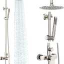 Rainsworth Outdoor Shower Kit Brushed Nickel - Single Handle Brass Valve, 8 Inch Rain Shower Head and Handheld Spray Shower Fixture Combo, SUS 304 Stainless Steel Wall-Mounted Faucet