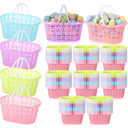Havawish Easter Baskets Bulk with Handle Small Colorful Plastic Eggs Baskets Easter Bucket for Egg Hunt Spring Party Favors(50 Pcs,Round)